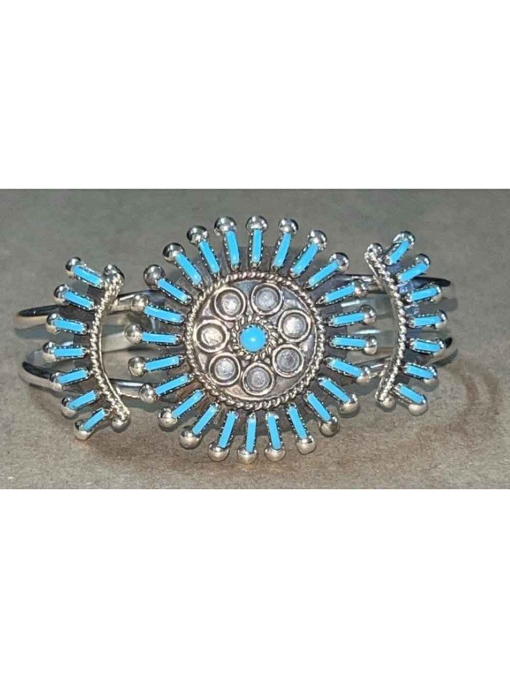 Zuni sterling silver cluster peitit point turquoise bracelet cuff -Philander Gia